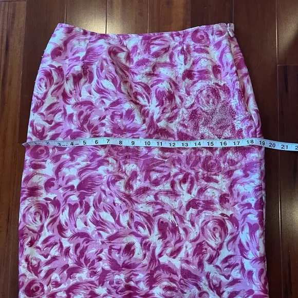 Anthropologie Vintage Silk Skirt Floral Pink White Beaded Knee-Length Pencil 6