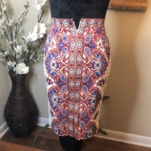 Antonio Melani Paisley Highwaisted Pencil Skirt 0