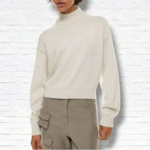 Aritzia Wilfred Free Cream &quot;Harper&quot; Cropped Turtleneck Wool Sweater Size XXS