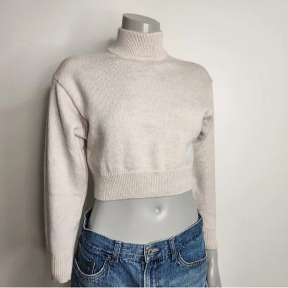 Aritzia Wilfred Free Cream &quot;Harper&quot; Cropped Turtleneck Wool Sweater Size XXS