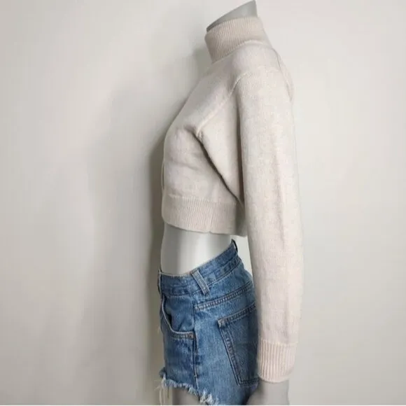 Aritzia Wilfred Free Cream &quot;Harper&quot; Cropped Turtleneck Wool Sweater Size XXS