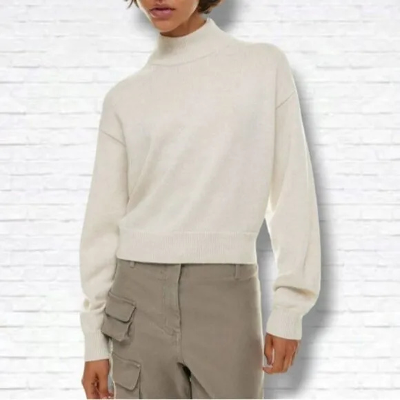 Aritzia Wilfred Free Cream &quot;Harper&quot; Cropped Turtleneck Wool Sweater Size XXS