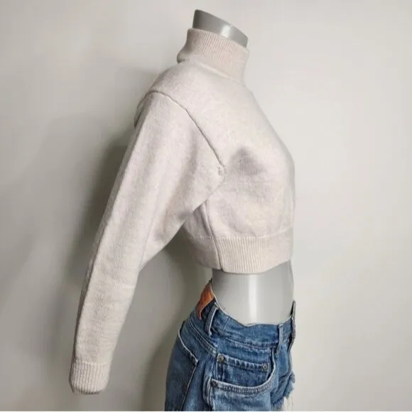 Aritzia Wilfred Free Cream &quot;Harper&quot; Cropped Turtleneck Wool Sweater Size XXS