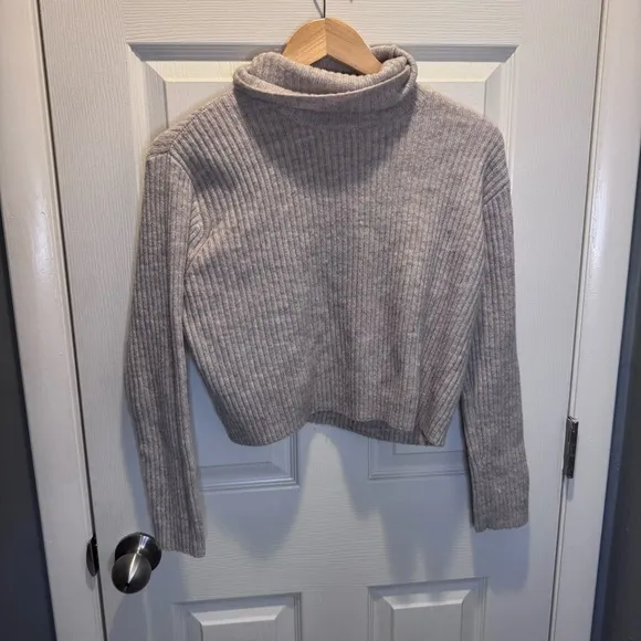 ASOS tan ribbed turtleneck cropped sweater