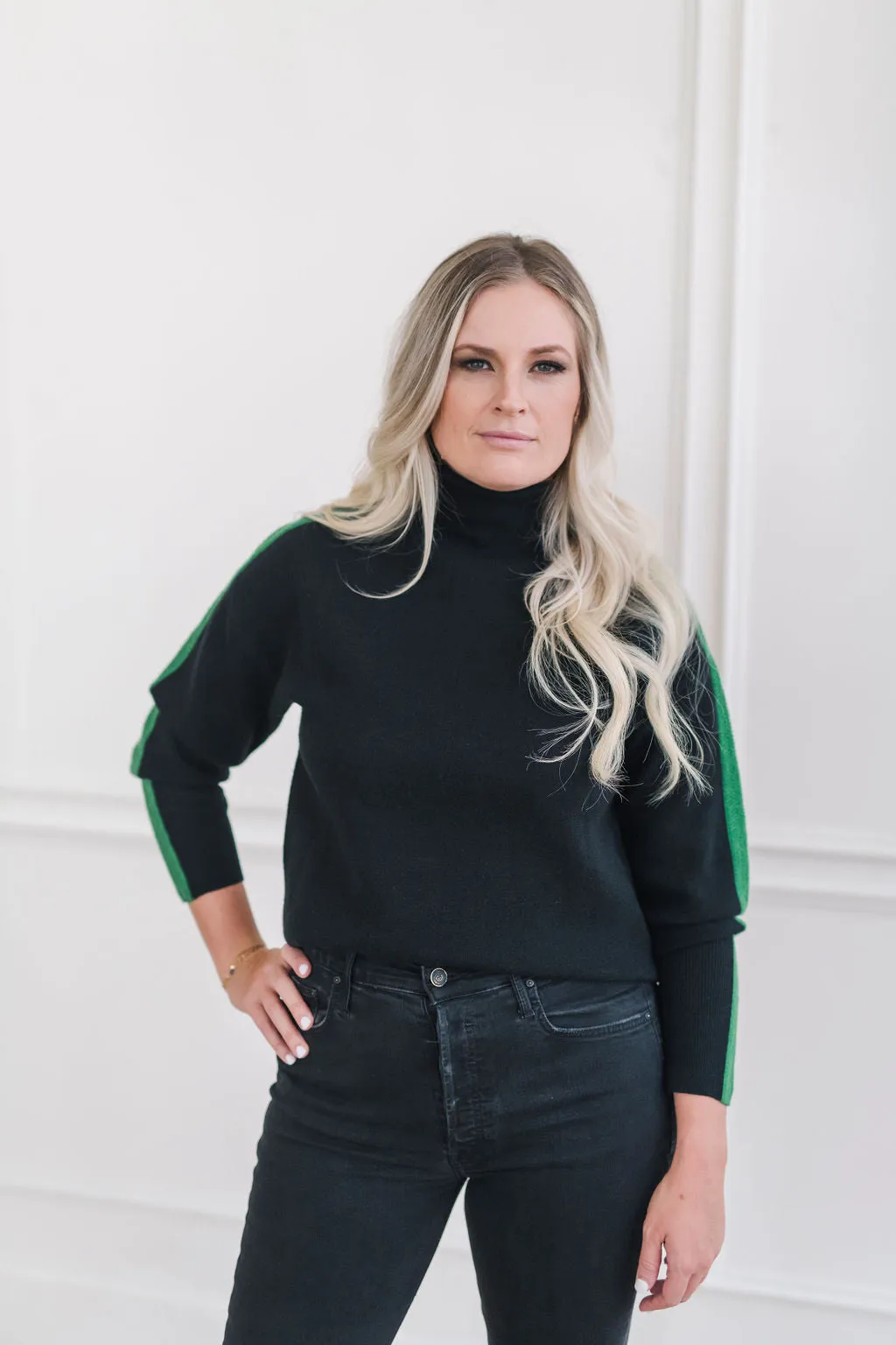 Aspen Turtleneck Sweater Black with Green