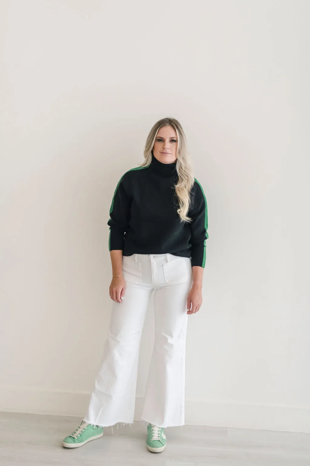 Aspen Turtleneck Sweater Black with Green