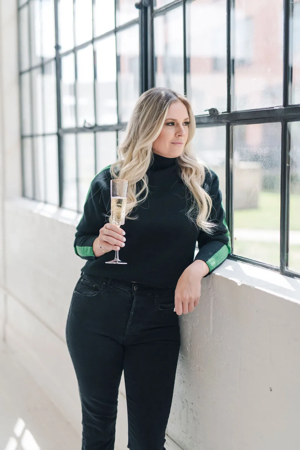 Aspen Turtleneck Sweater Black with Green