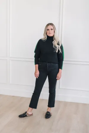 Aspen Turtleneck Sweater Black with Green