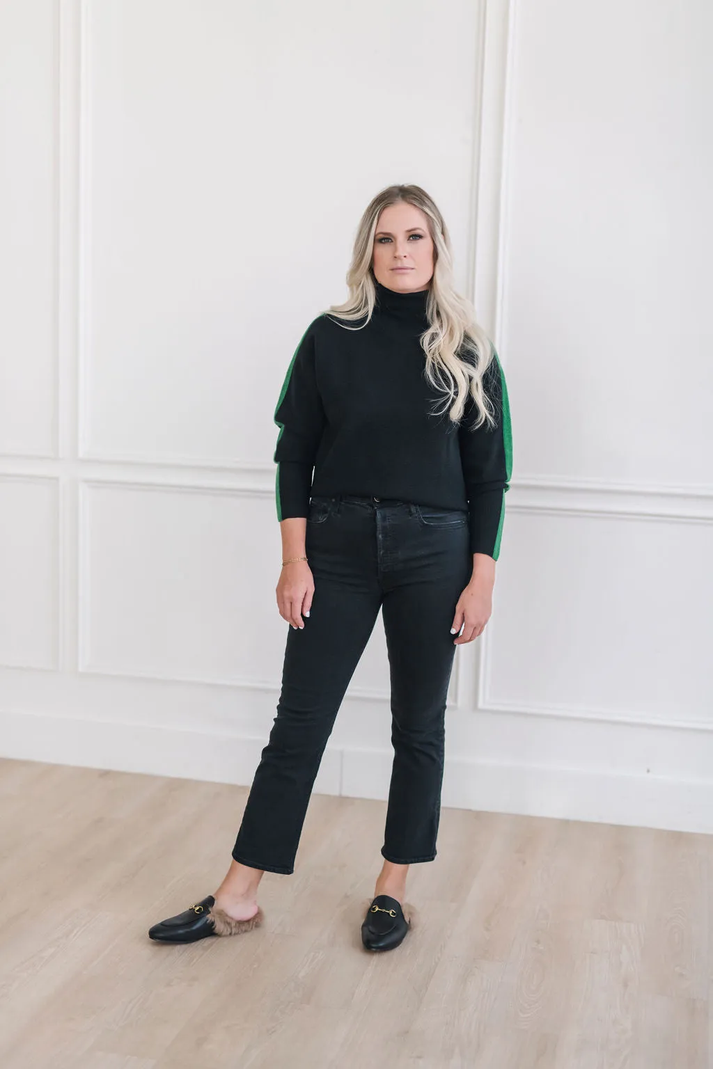 Aspen Turtleneck Sweater Black with Green