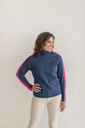 Aspen Turtleneck Sweater Navy with Pink