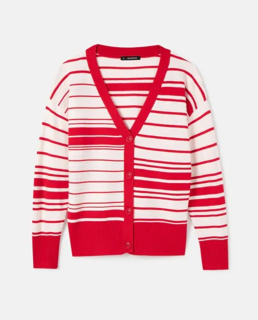 ASYMMETRIC STRIPES V-NECK CARDIGAN