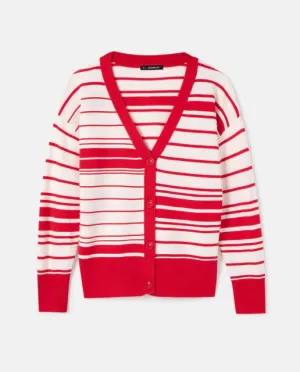 ASYMMETRIC STRIPES V-NECK CARDIGAN