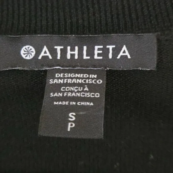 Athleta Light Weight Cardigan Sweater Black V Neck Wool Blend Size S