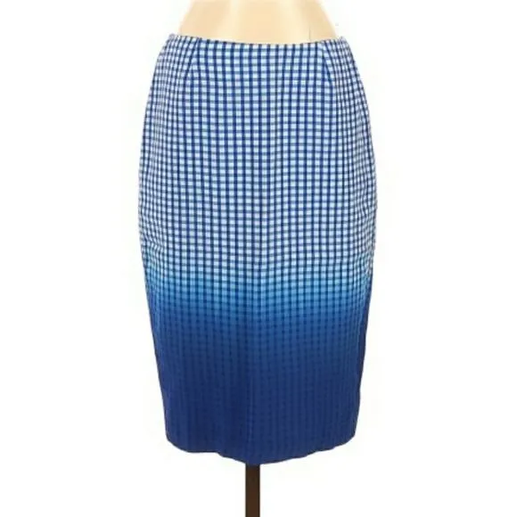 BAILEY 44 Astley dip dye ombre silk check career pencil skirt cobalt blue 4 NEW