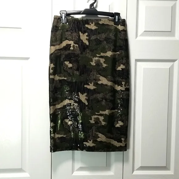 Bar III Sequined Camo-Print Pencil Skirt Size Small