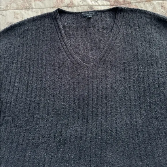 Barefoot Dreams Cozychic Lite dark gray ribbed V-neck sweater, size 1X Petite