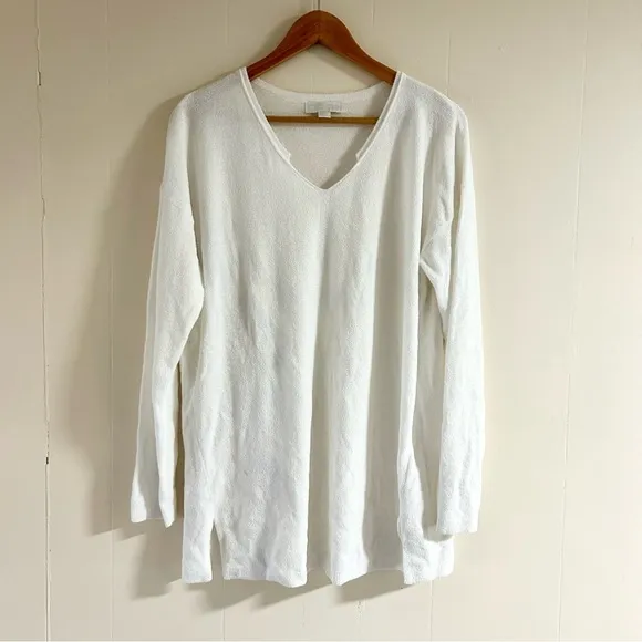 Barefoot Dreams V Neck Pullover Sweater in White sz L