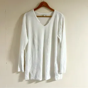 Barefoot Dreams V Neck Pullover Sweater in White sz L