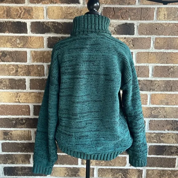 BCBGMAXAZRIA Marled Knit Textured Turtleneck Green Sweater