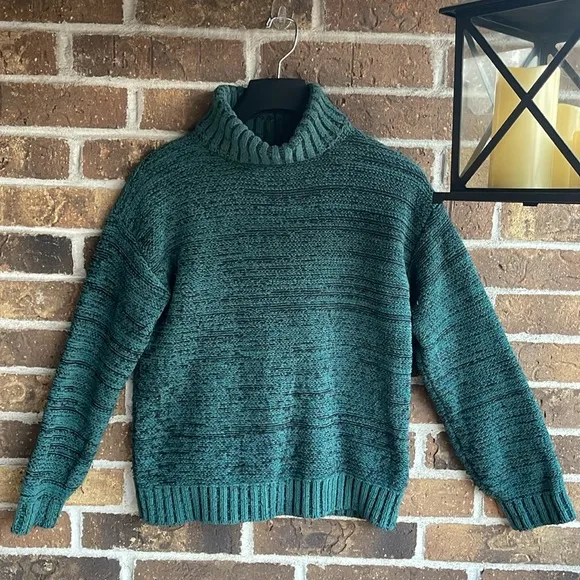 BCBGMAXAZRIA Marled Knit Textured Turtleneck Green Sweater