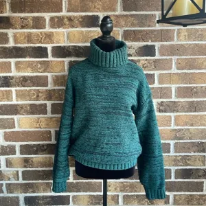 BCBGMAXAZRIA Marled Knit Textured Turtleneck Green Sweater