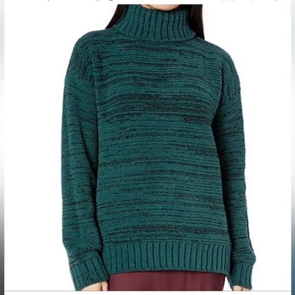 BCBGMAXAZRIA Marled Knit Textured Turtleneck Green Sweater
