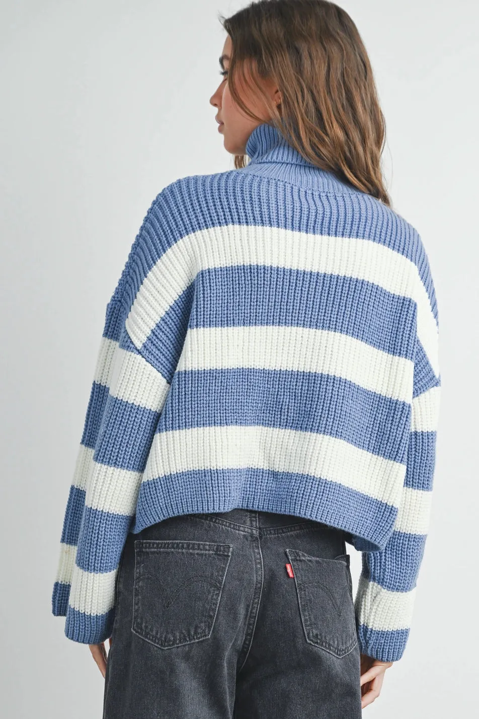 Be Kinda Blue Striped Turtleneck Sweater