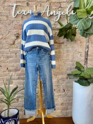 Be Kinda Blue Striped Turtleneck Sweater