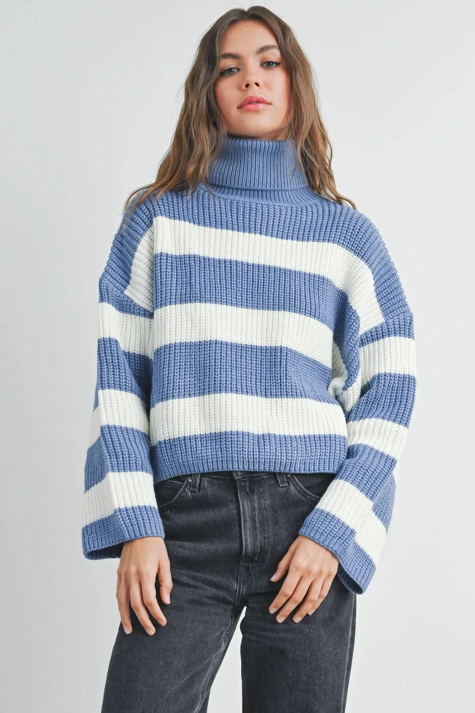 Be Kinda Blue Striped Turtleneck Sweater