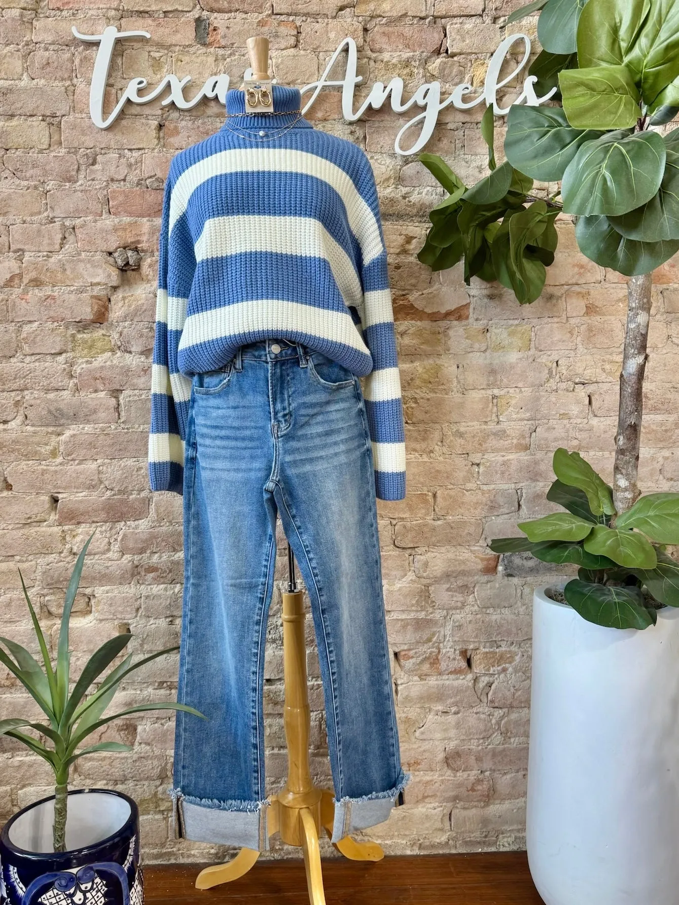 Be Kinda Blue Striped Turtleneck Sweater