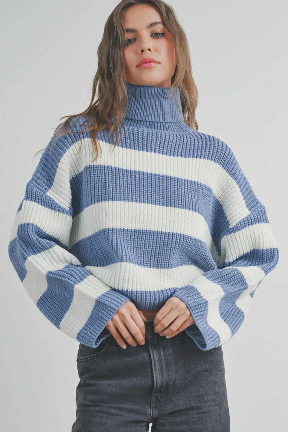 Be Kinda Blue Striped Turtleneck Sweater