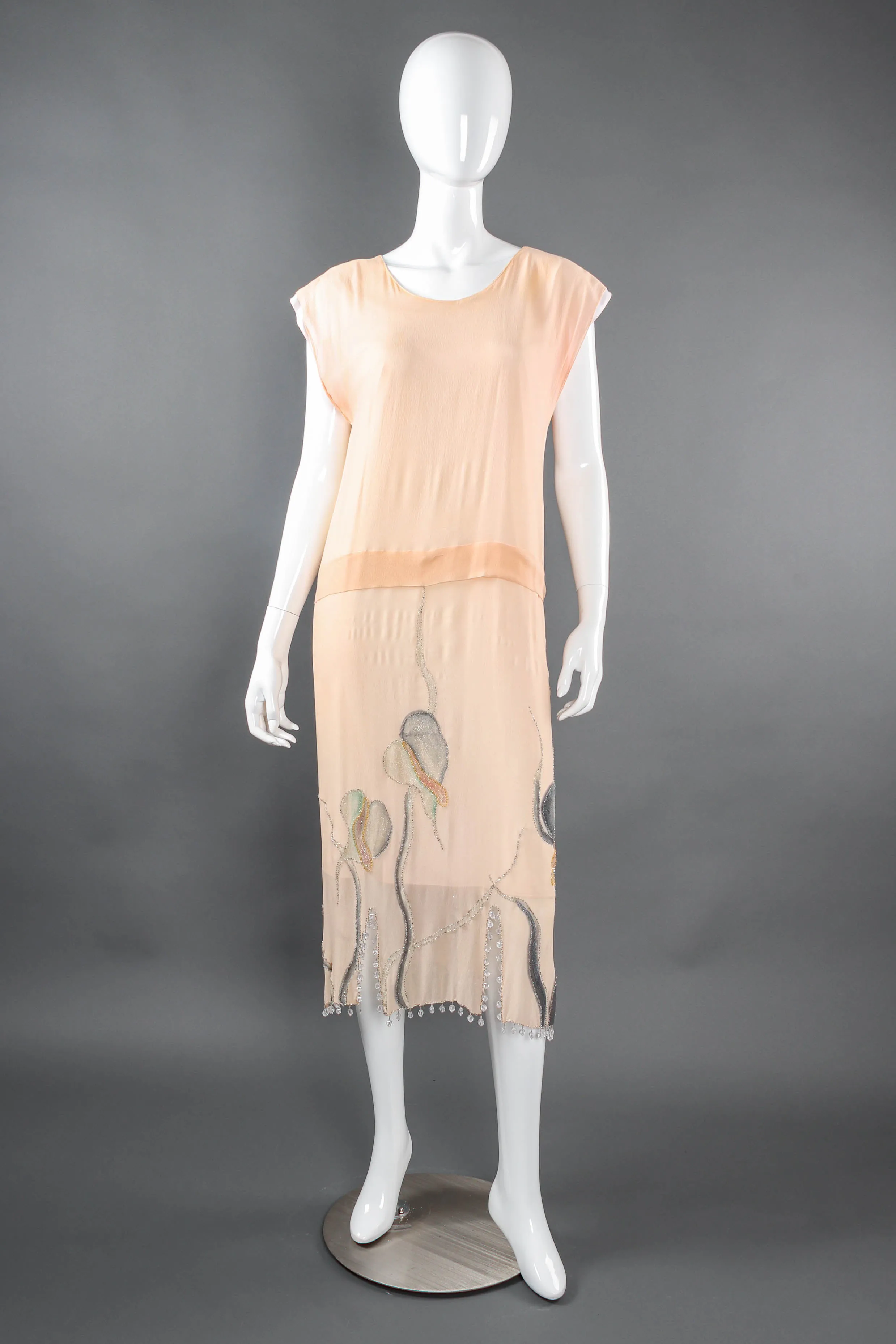 Bead Painted Leaf Shawl & Dress Set