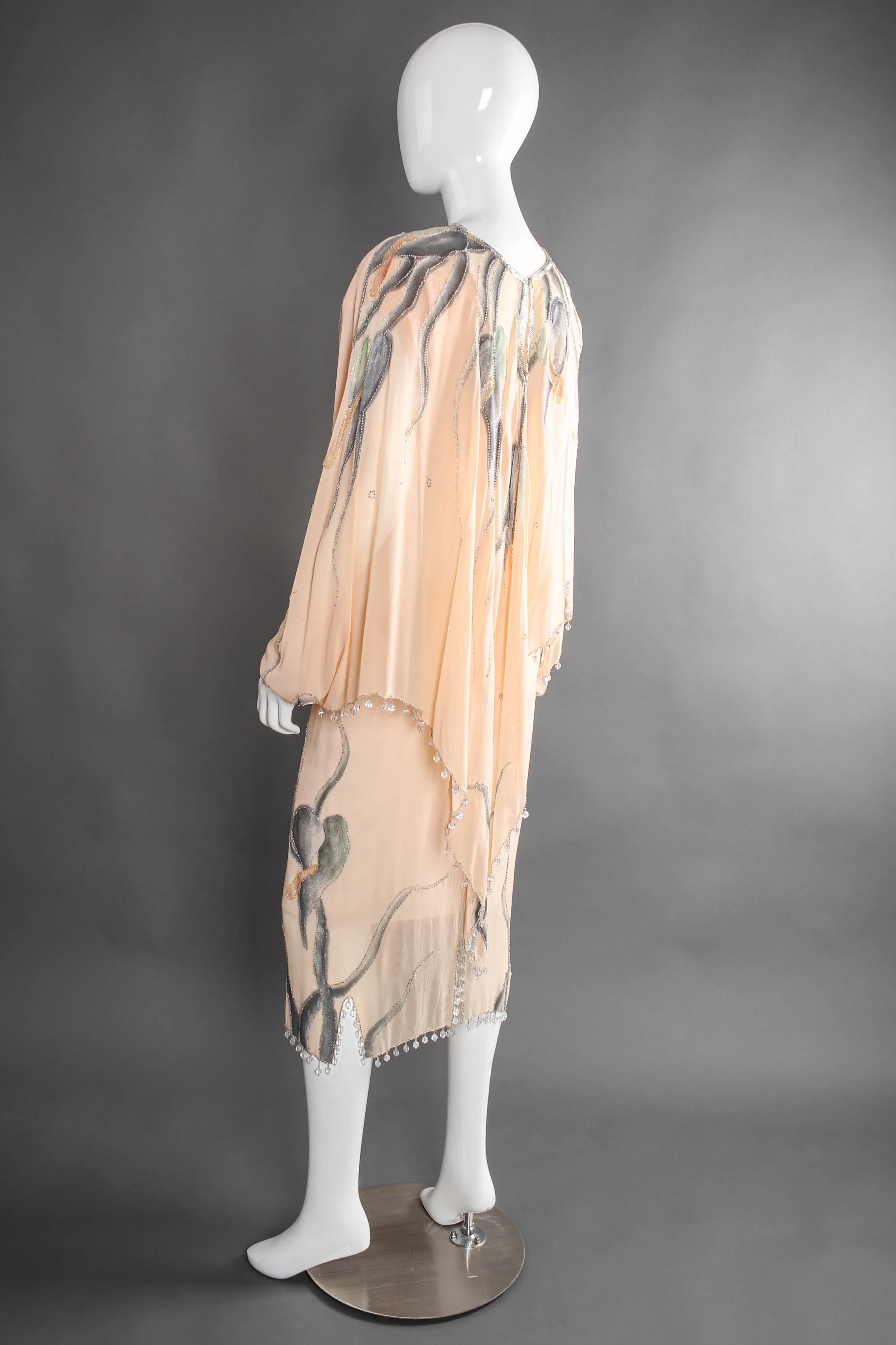 Bead Painted Leaf Shawl & Dress Set