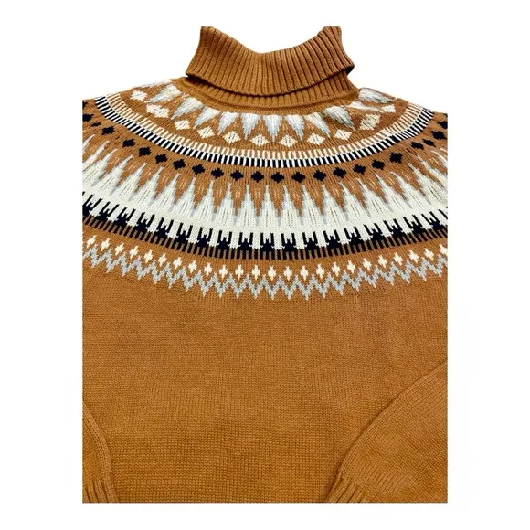 Beautiful The Normal Brand Oslo Fair Isle Cozy Turtleneck Tan Sweater Size XS