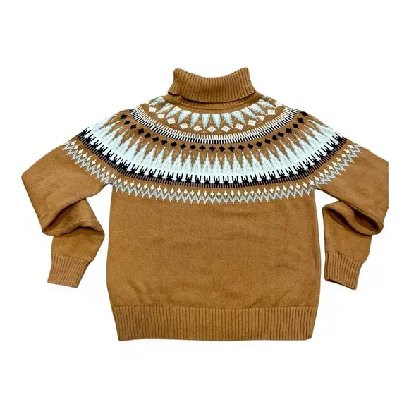 Beautiful The Normal Brand Oslo Fair Isle Cozy Turtleneck Tan Sweater Size XS