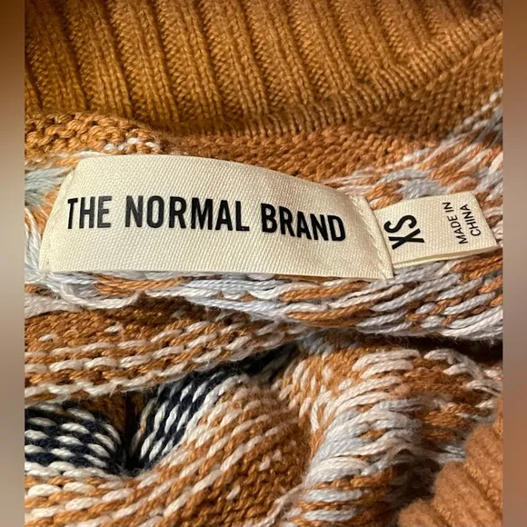 Beautiful The Normal Brand Oslo Fair Isle Cozy Turtleneck Tan Sweater Size XS
