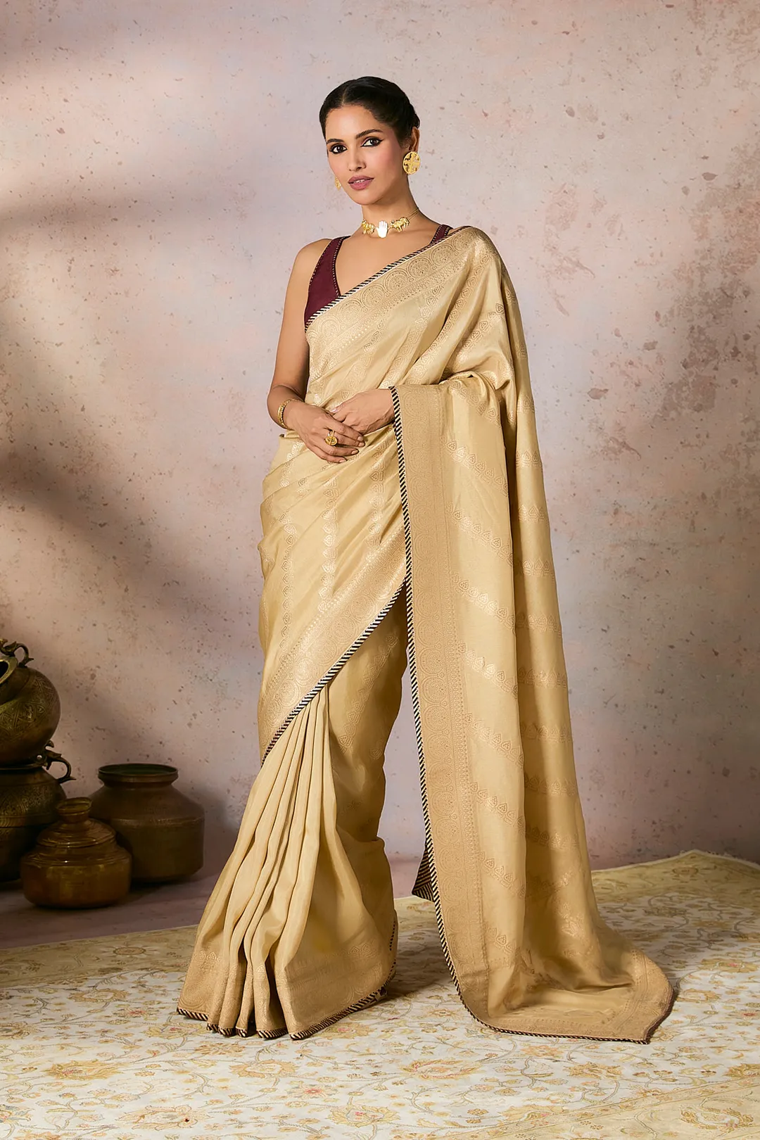 Beige Jacquard Saree