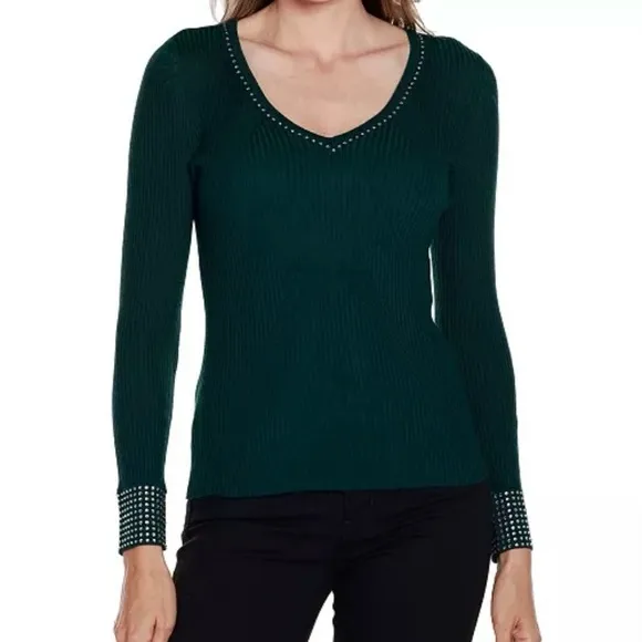 belldini Deep Emerald V-Neck Sweater
