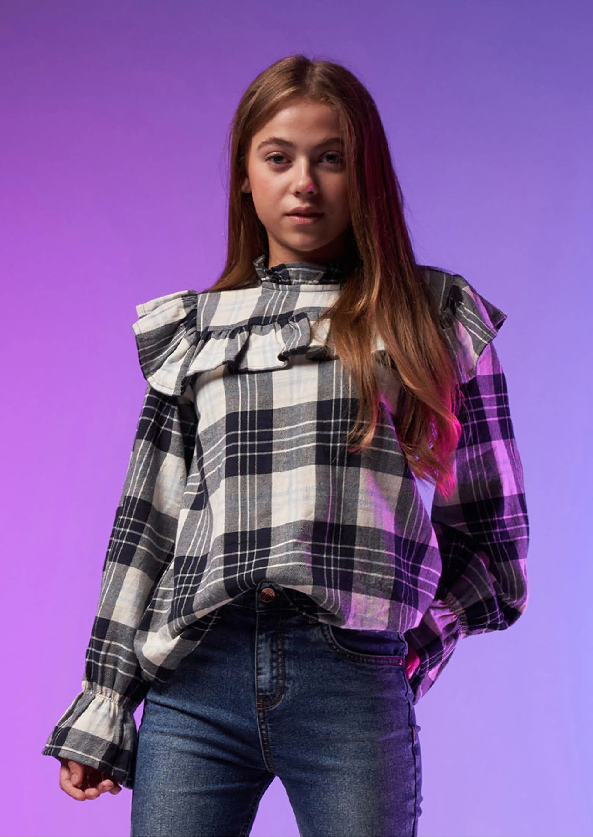 Belle Check Ruffle Yolk Blouse
