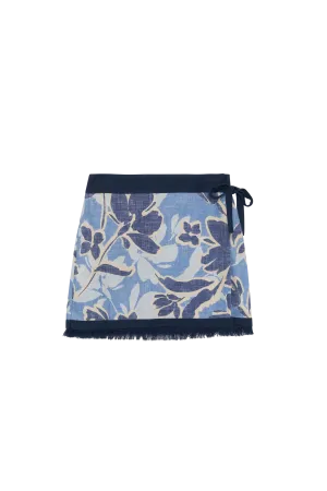 Bethany Mini Wrap Skirt - Blue Floral