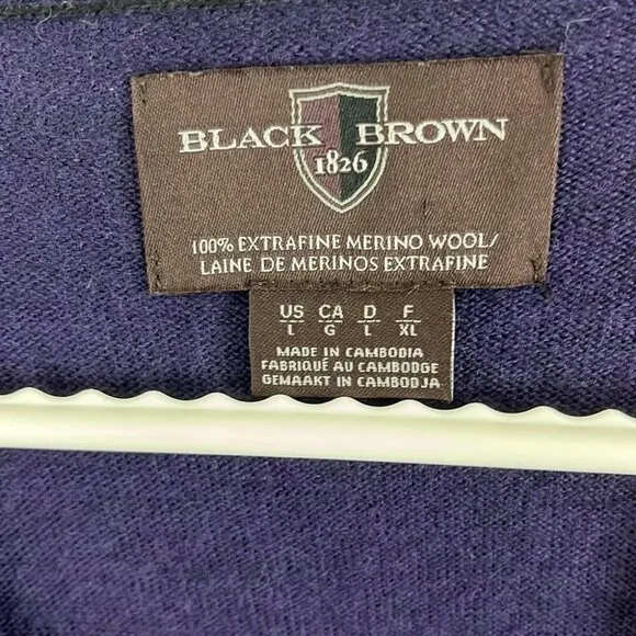 Black Brown 1826 Purple 100% Merino Wool V-Neck Sweater