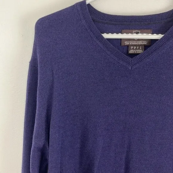 Black Brown 1826 Purple 100% Merino Wool V-Neck Sweater