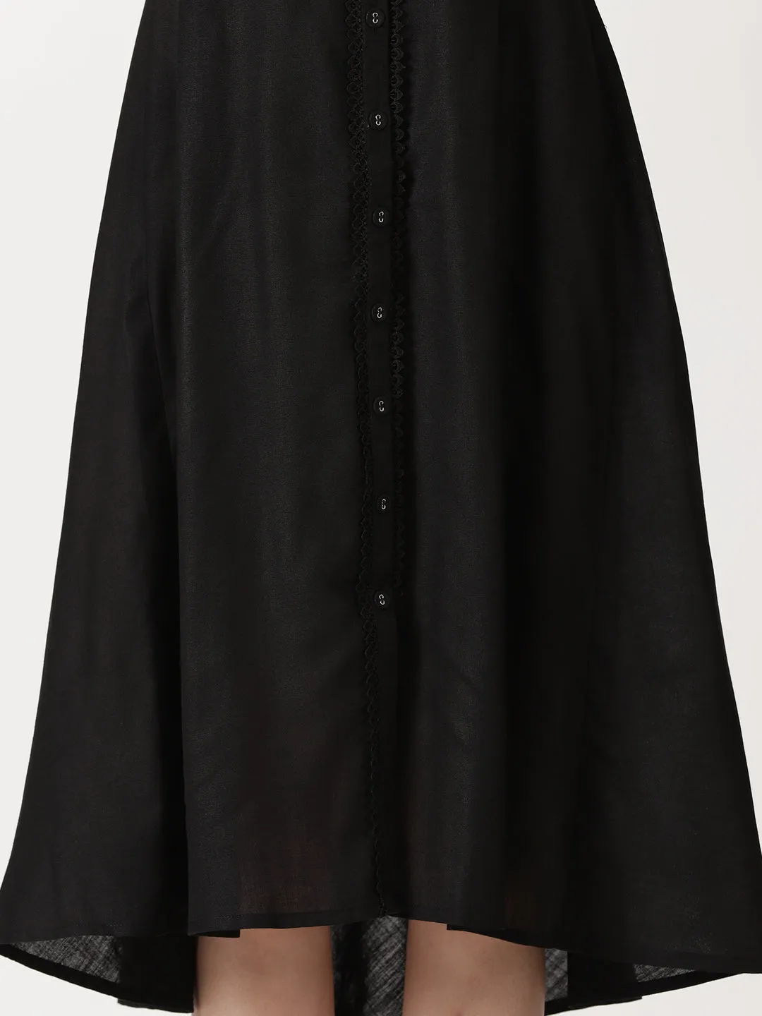 Black Lace Placket  Midi Shirt Dress