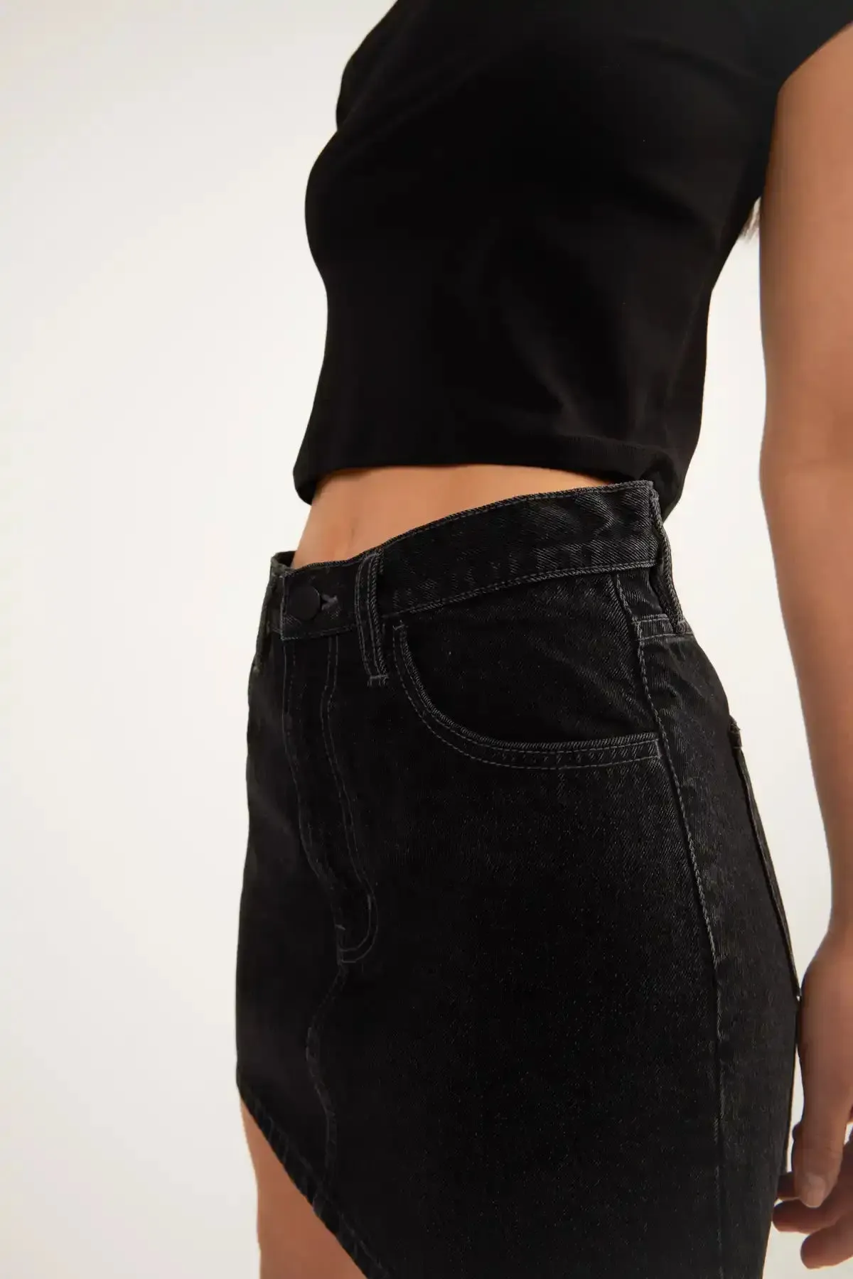 Black Mini Jean Skirt