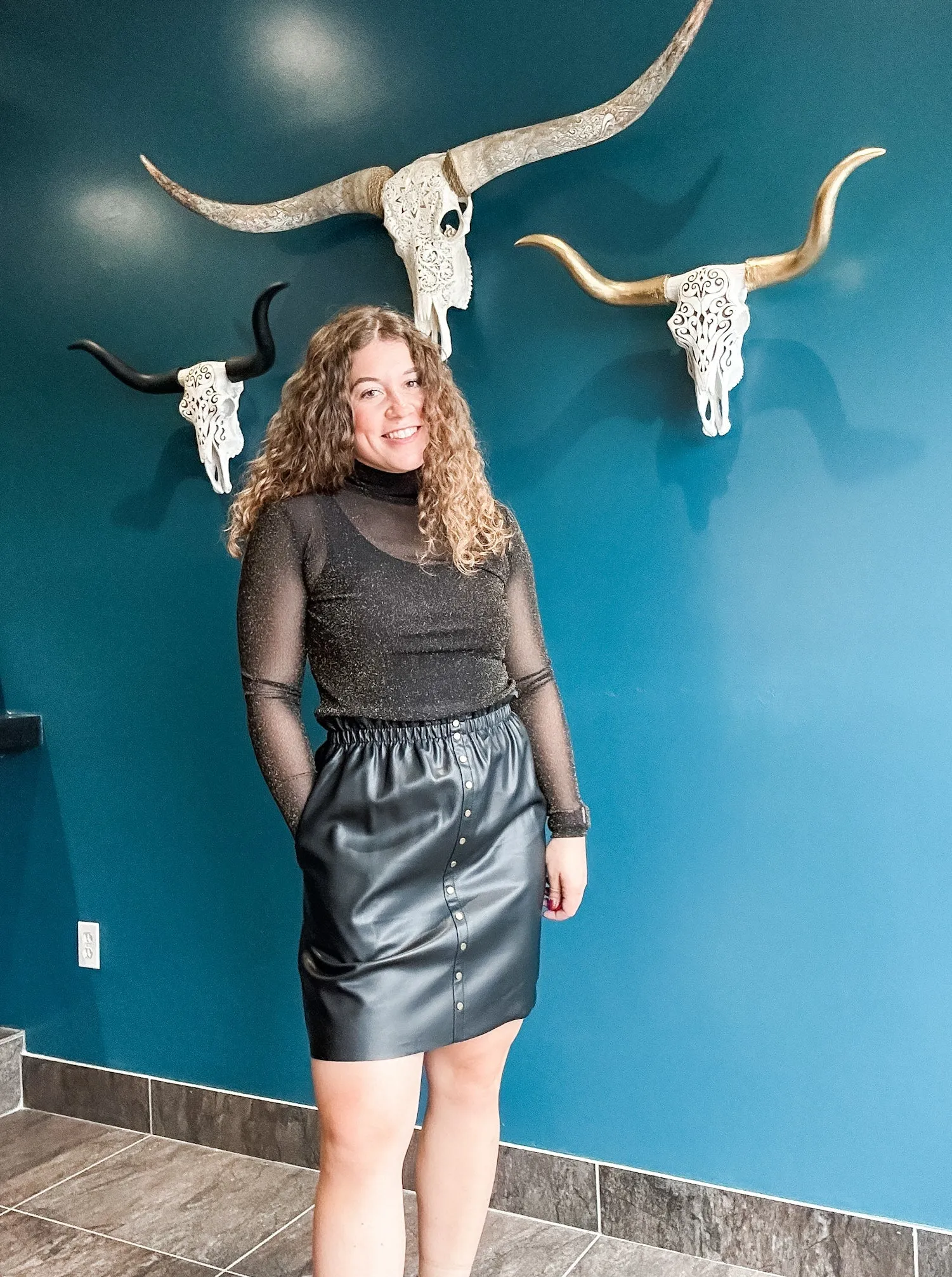 Black Pleather Mini Skirt with Buttons