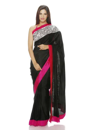 BLACK SILK SAREE WITH AN EMBROIDERED PANEL