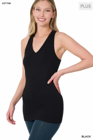 Black V-Neck Tank Top S - 3X
