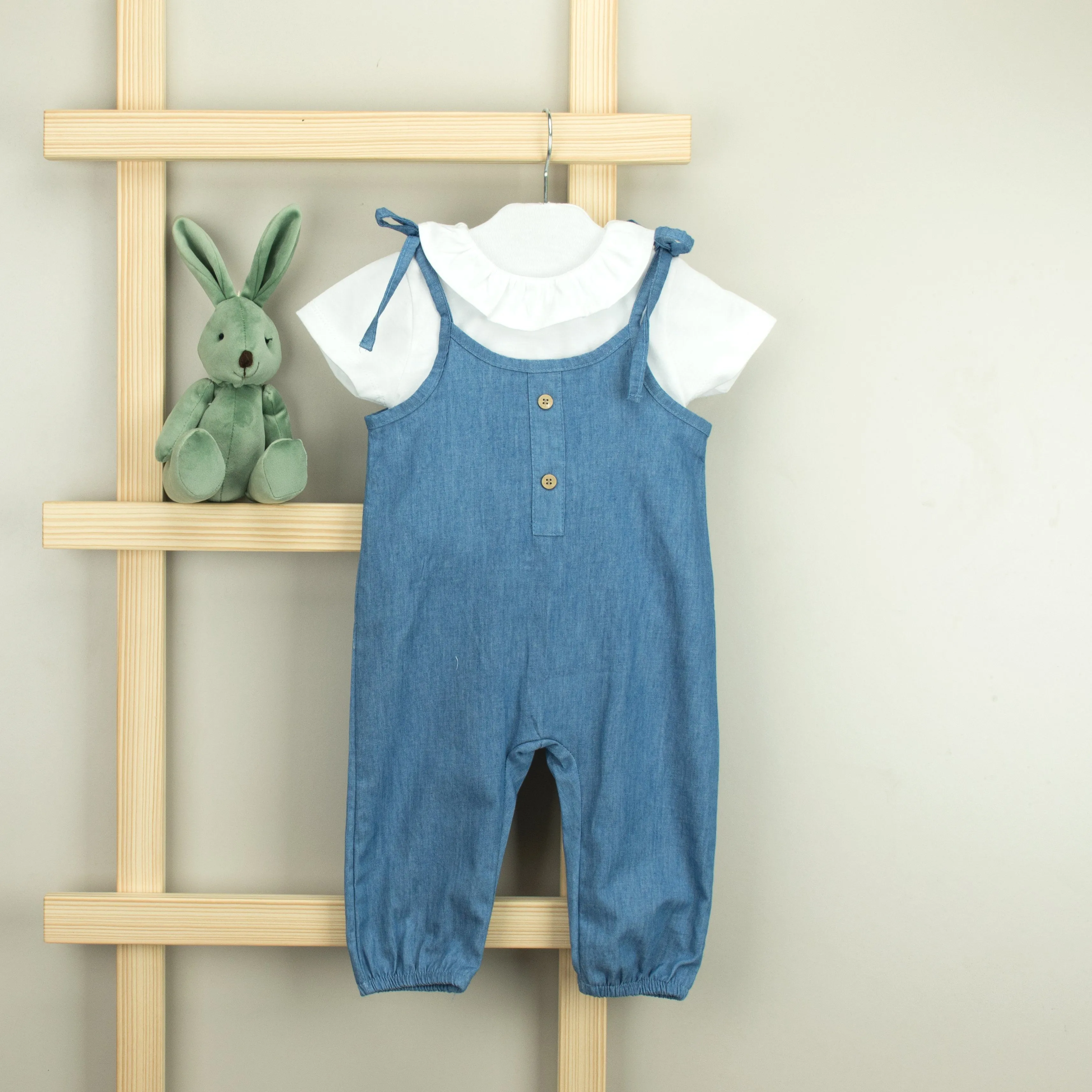 Blouse & Denim Jumpsuit
