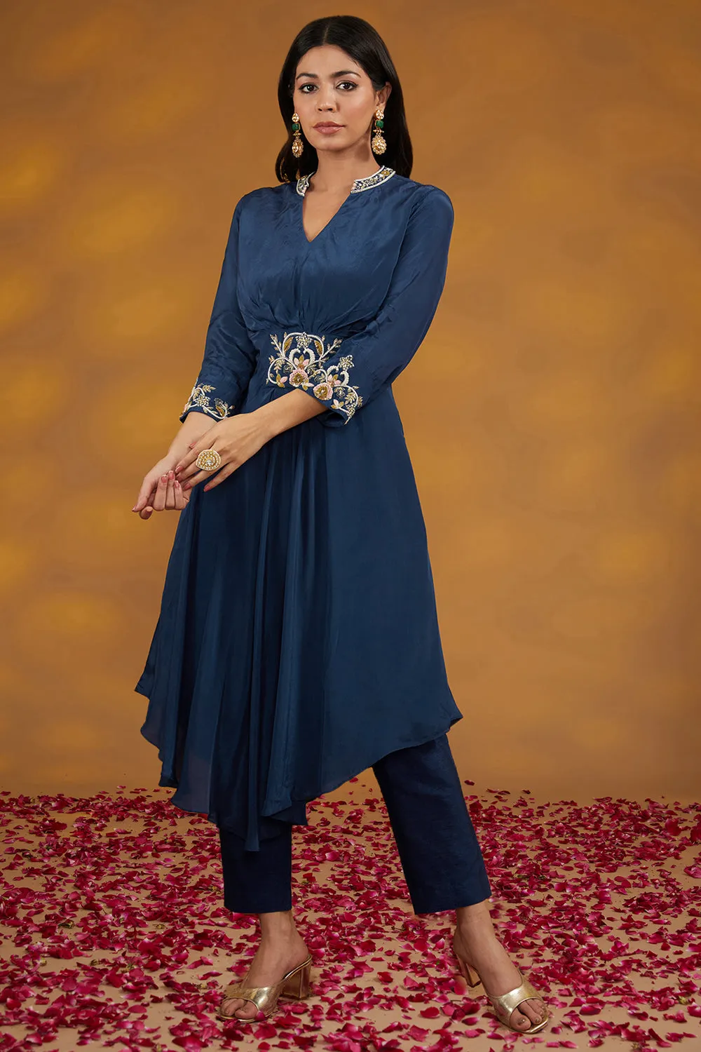 Blue Crepe Hand Embroidered Co-Ord Set