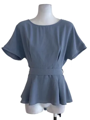 Blue Plain Ruffle Top